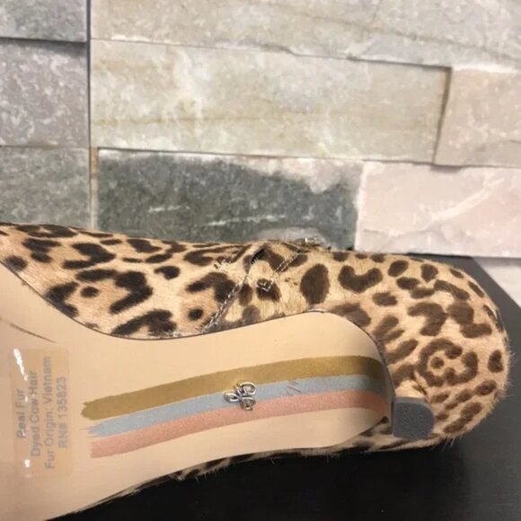SAM EDELMAN Kadison Pointed Toe Kitten Heel Genuine Calf Hair Bootie In Leopard - Picture 6 of 6